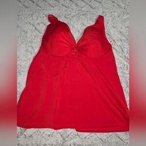 Cacique Bright Red Lace-Up Swim Tankini Top